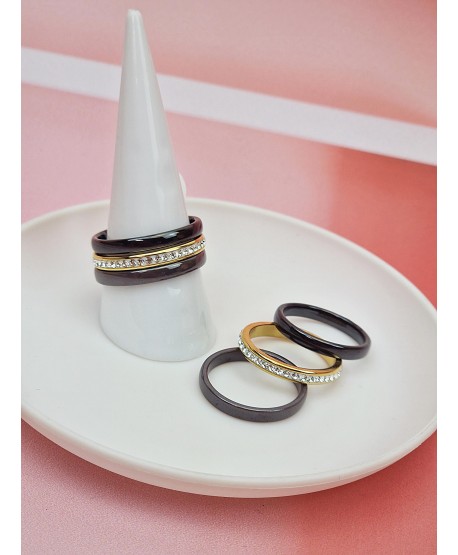 Pierścionek ceramika potrójna obrączka- szary i czarny