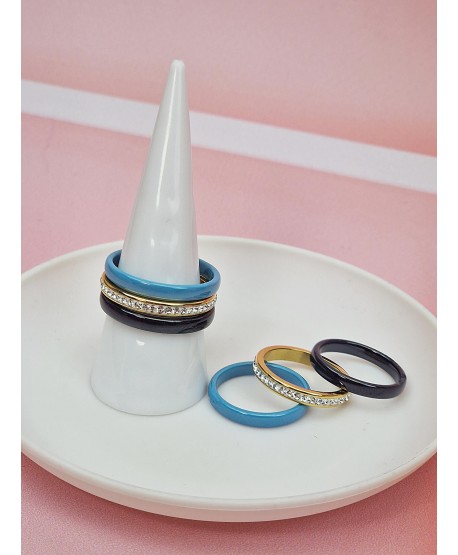Pierścionek ceramika potrójna obrączka- granat i błękit