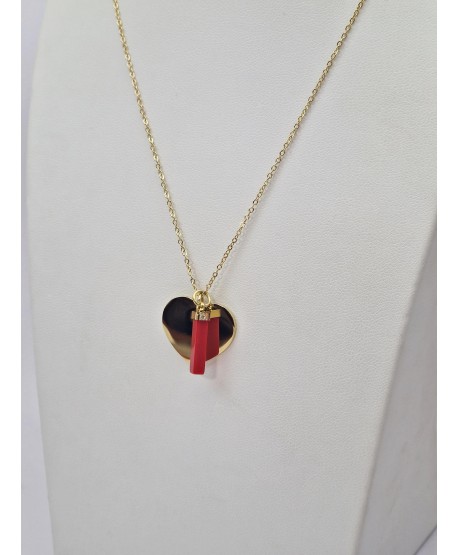 Naszyjnik stal z serduszkiem i minerałem