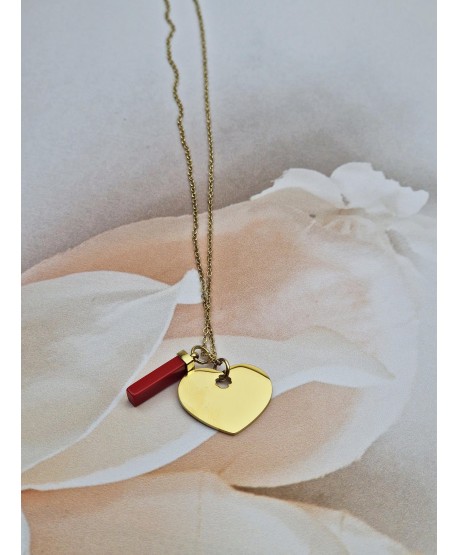 Naszyjnik stal z serduszkiem i minerałem