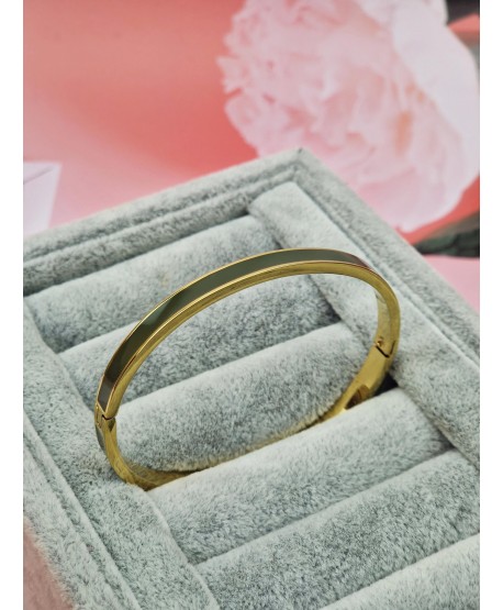 Bransoletka stal złota sztywna z emalią w kolorze khaki