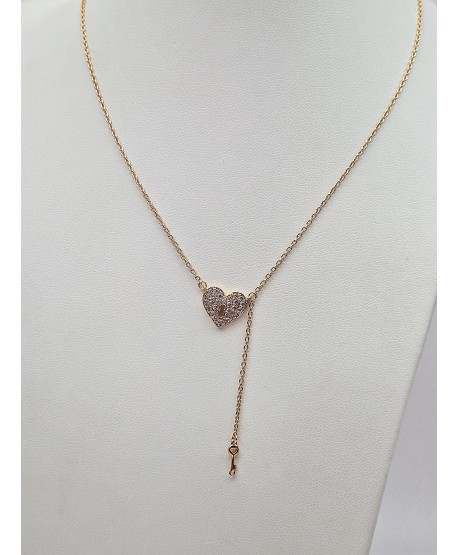 Naszyjnik krawatka stal z błyszczącym serduszkiem i kluczykiem