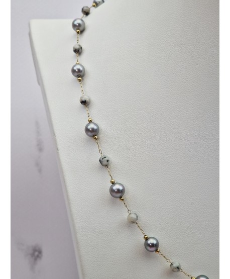 Naszyjnik celebrytka stal ze srebrnymi koralikami