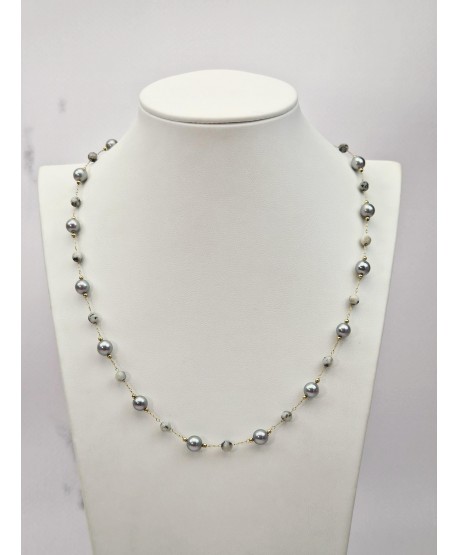 Naszyjnik celebrytka stal ze srebrnymi koralikami