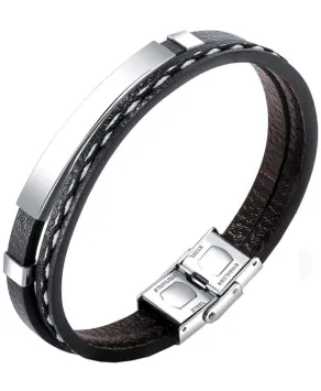 Bransoletka  męska ze srebrną blaszką i plecionką