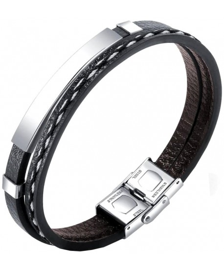 Bransoletka  męska ze srebrną blaszką i plecionką