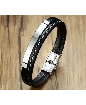 Bransoletka  męska ze srebrną blaszką i plecionką