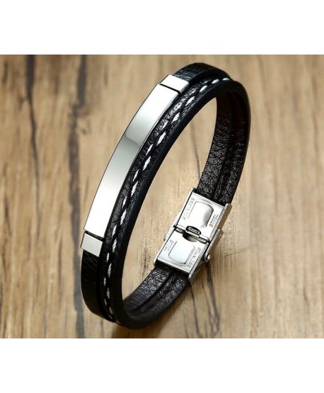 Bransoletka  męska ze srebrną blaszką i plecionką