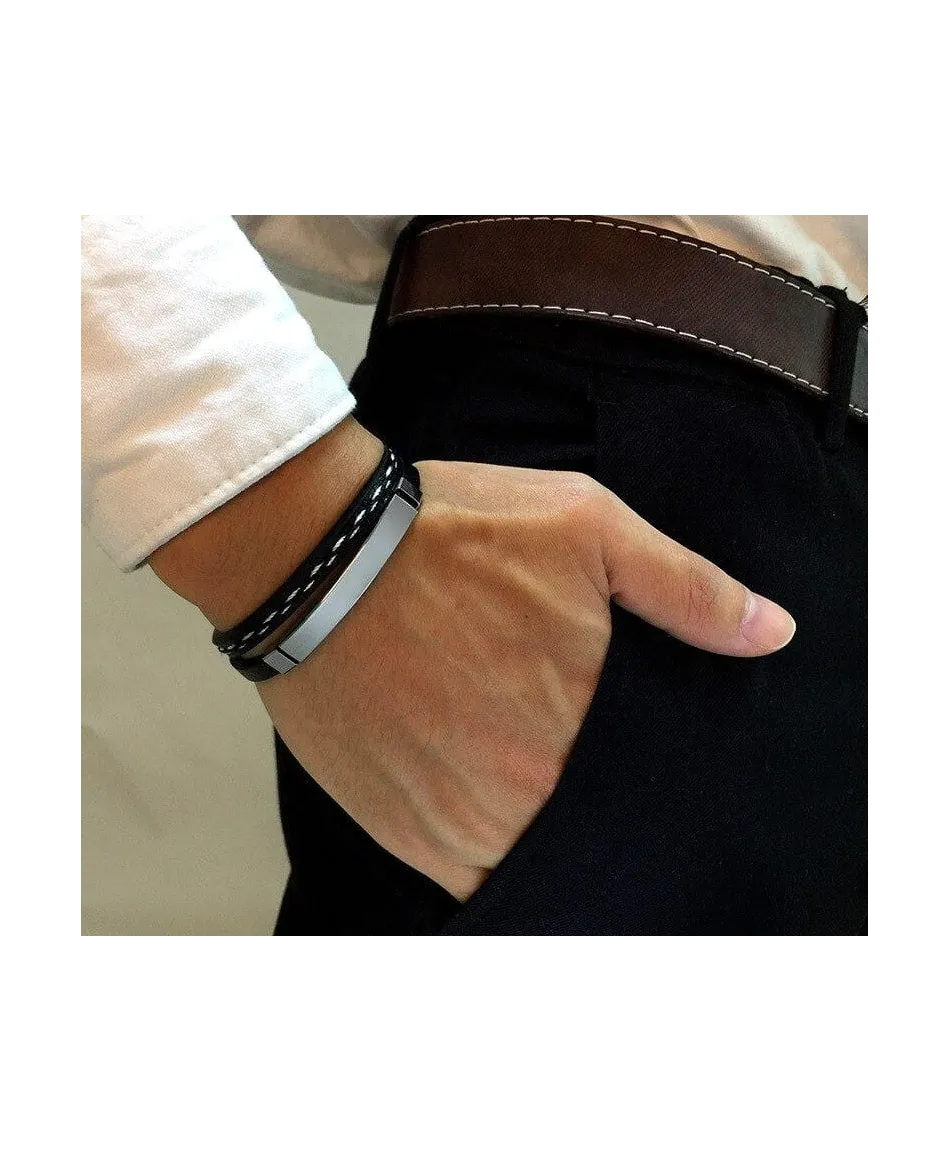 Bransoletka  męska ze srebrną blaszką i plecionką