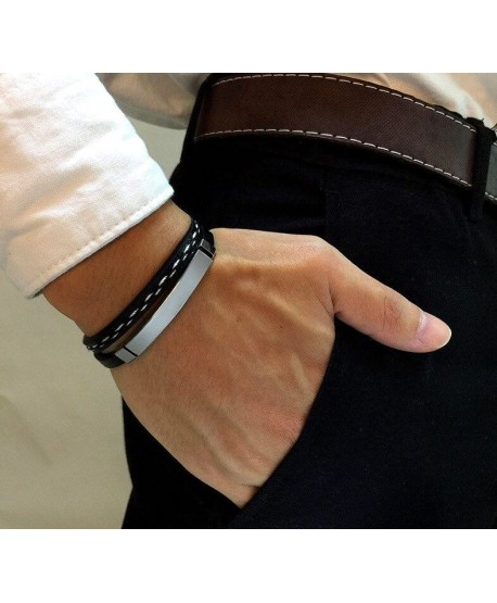 Bransoletka  męska ze srebrną blaszką i plecionką