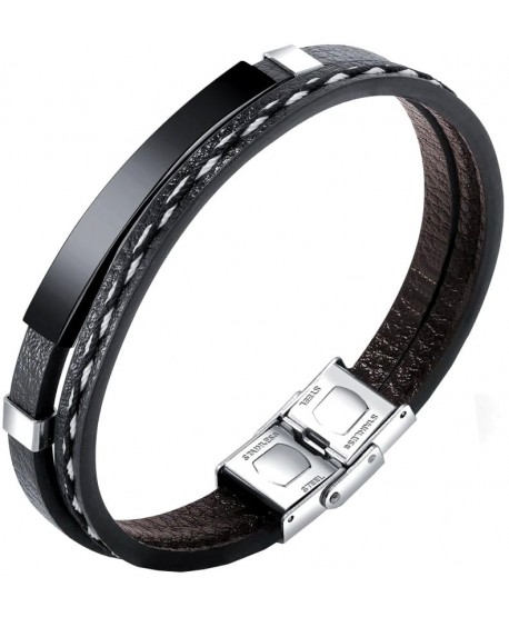 Bransoletka  męska z czarną blaszką i plecionką