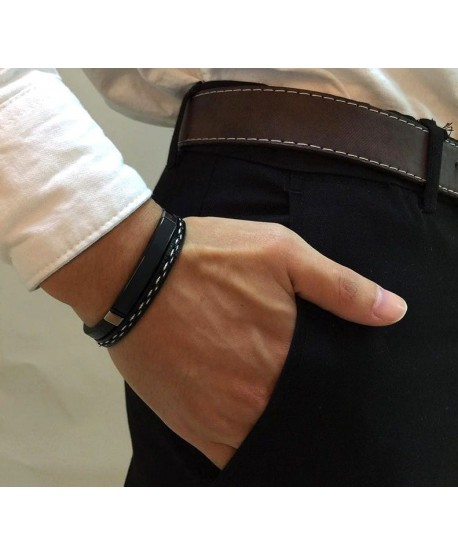 Bransoletka  męska z czarną blaszką i plecionką