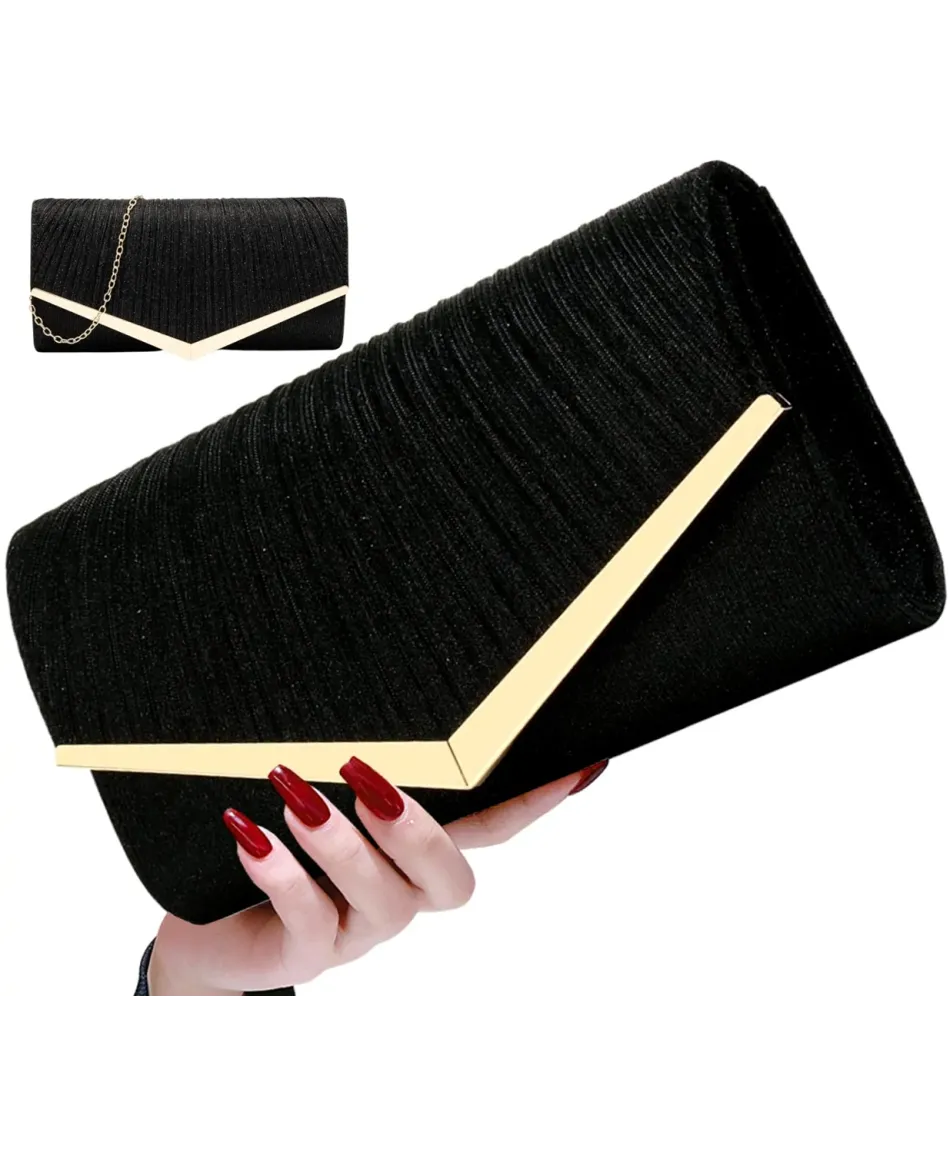 Torebka kopertówka czarna z lamówką