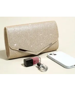 Torebka kopertówka brokatowa złota ze srebrnym