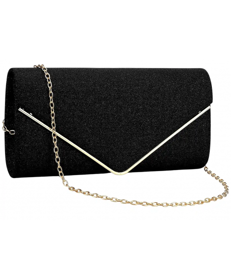 Torebka kopertówka czarna brokatowa ze srebrną lamówką