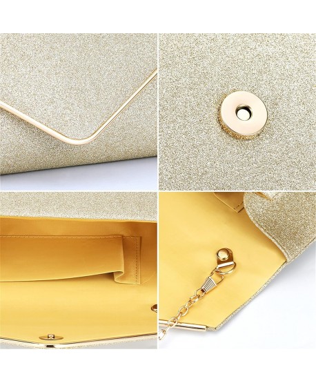 Torebka kopertówka złota brokatowa z lamówką
