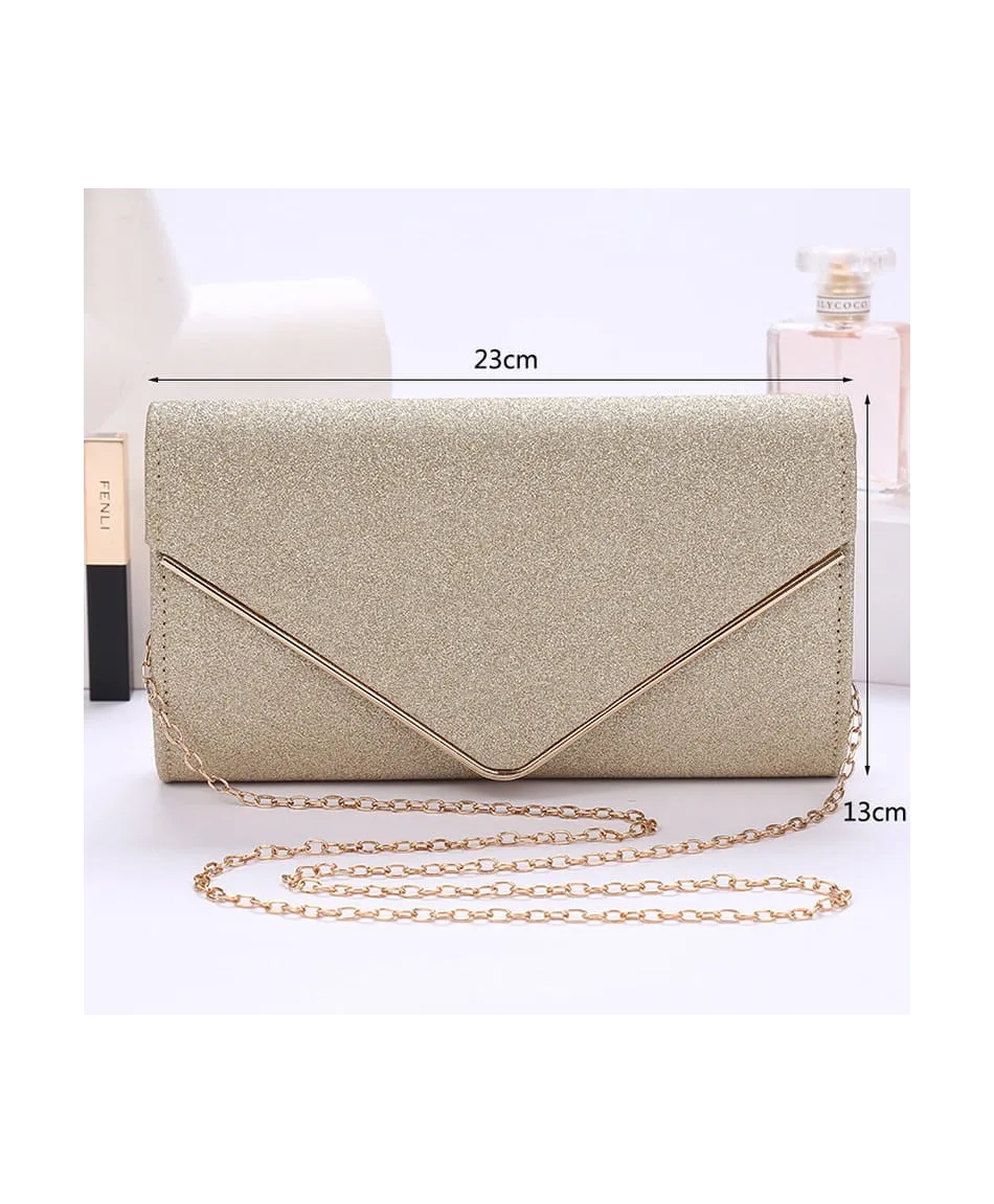 Torebka kopertówka złota brokatowa z lamówką