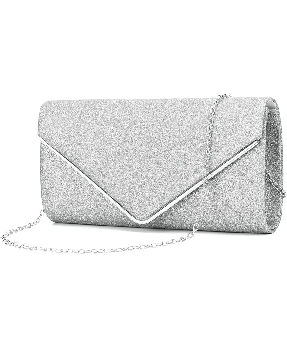 Torebka kopertówka srebrna z lamówką