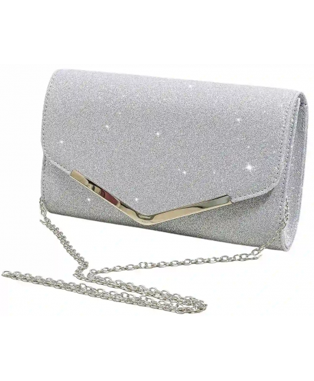 Torebka kopertówka srebrna brokatowa ze wstawką