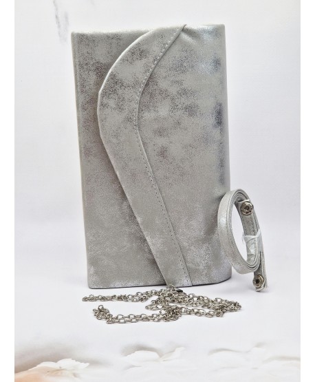 Torebka kopertówka przecierana srebrna