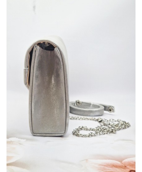 Torebka kopertówka przecierana srebrna