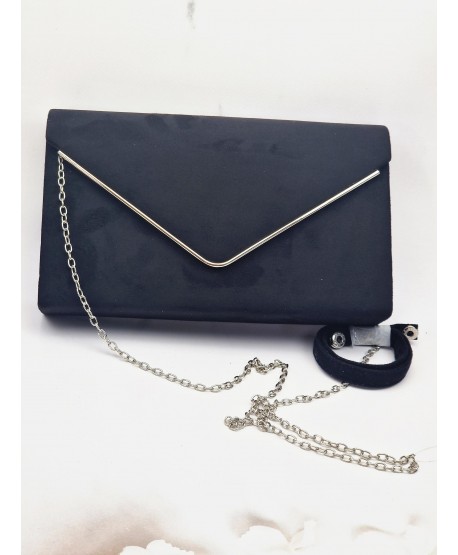 Torebka kopertówka zamszowa czarna ze srebrem