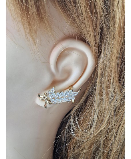 Kolczyk nausznica stal złote cyrkonie