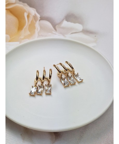 Kolczyki z cyrkoniami stal złote a'la nausznice
