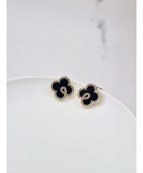 Kolczyki stal czarne koniczynki emalia