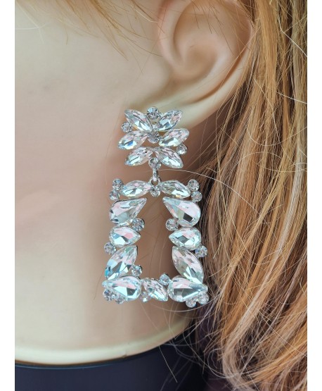 Kolczyki srebrne kryształowe prostokąty