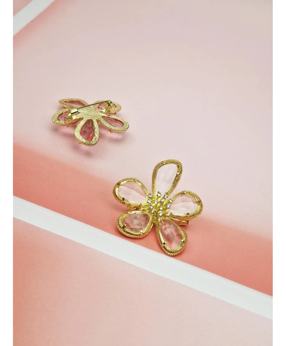 Broszki złote kwiatuszki kryształki w kolorach