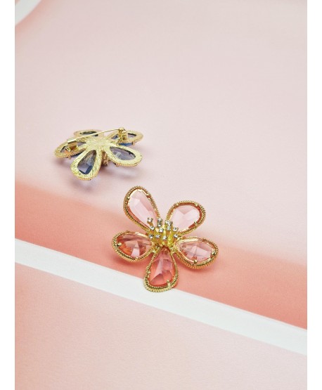Broszki złote kwiatuszki kryształki w kolorach