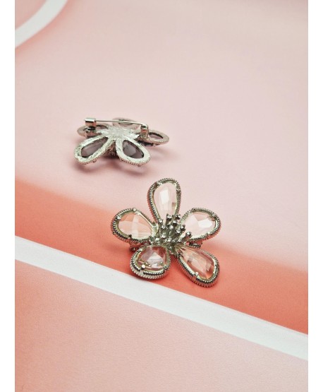 Broszki srebrne kwiatuszki kryształki w kolorach