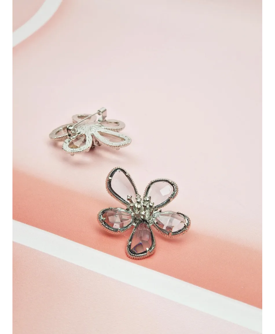Broszki srebrne kwiatuszki kryształki w kolorach