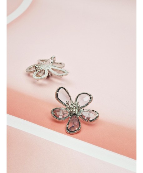 Broszki srebrne kwiatuszki kryształki w kolorach