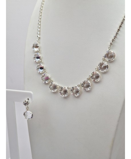 Komplet naszyjnik kolczyki kryształki czeskie w srebrze