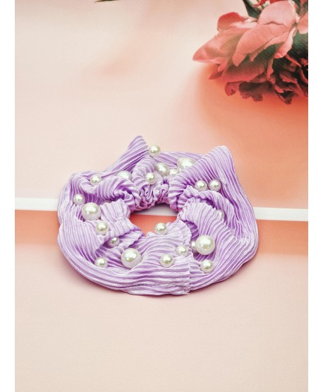 Gumki scrunchie plisowane z perełkami