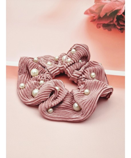 Gumki scrunchie plisowane z perełkami