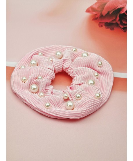 Gumki scrunchie plisowane z perełkami