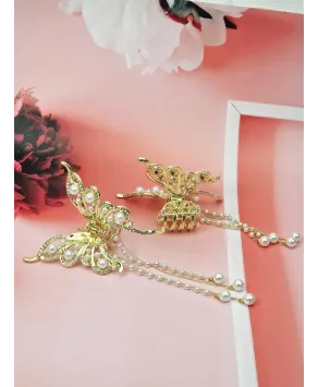 Spinki złoty motyl z perełkami