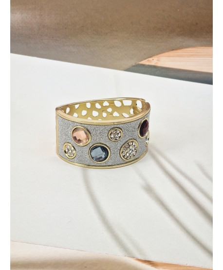 Bransoletka mankietowa złota z brokatem i kryształkami