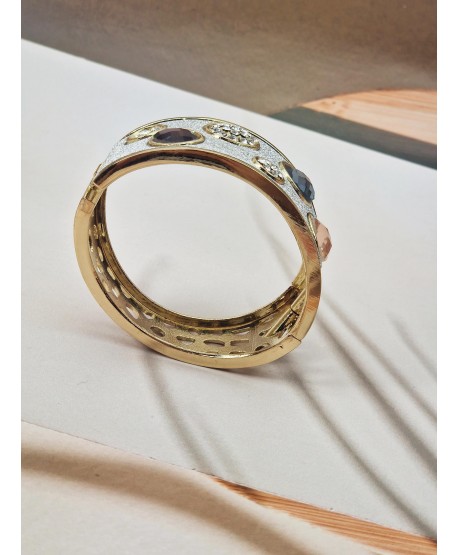 Bransoletka mankietowa złota z brokatem i kryształkami