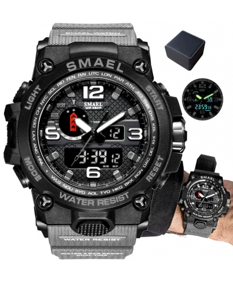 Zegarek męski militarny Smael cyfrowy LED szary + pudełko