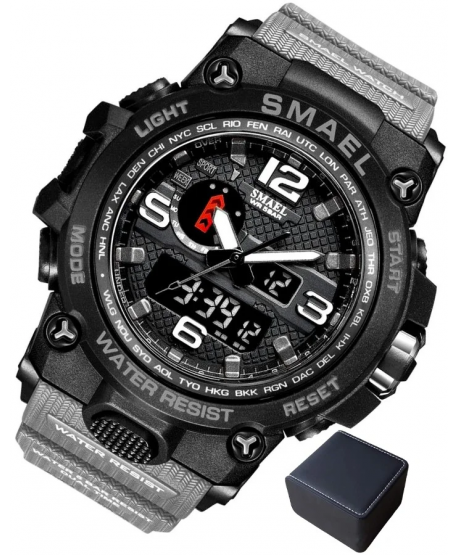 Zegarek męski militarny Smael cyfrowy LED szary + pudełko