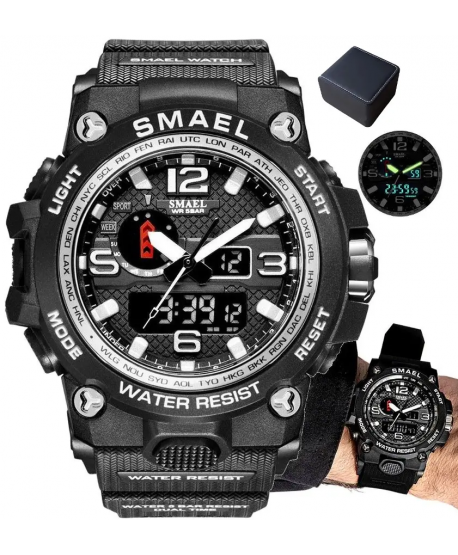 Zegarek męski militarny Smael cyfrowy LED czarny + pudełko