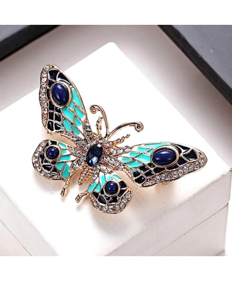 Broszka mały motylek z turkusem i chabrem