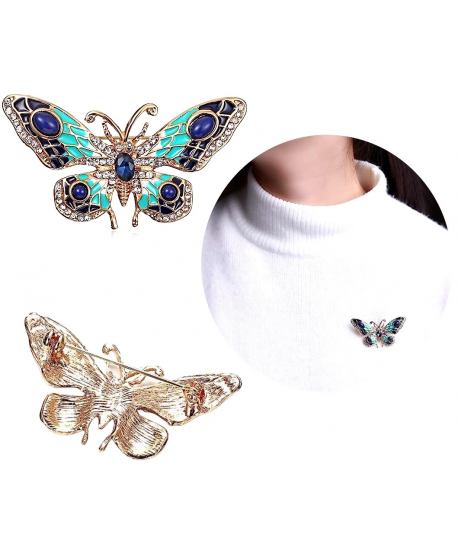 Broszka mały motylek z turkusem i chabrem