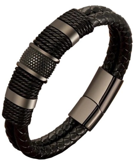 Bransoletka męska czarna ze wstawkami