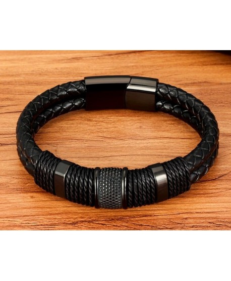 Bransoletka męska czarna ze wstawkami
