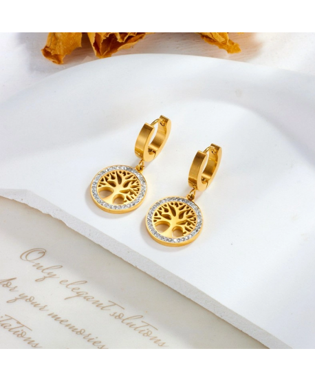 Kolczyki stal cyrkoniowe drzewka szczęścia na kółeczku